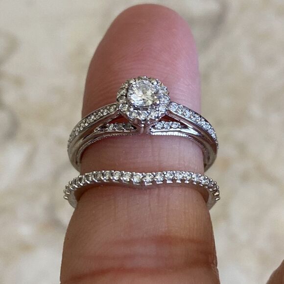 10KWG Diamond Bridal Set | Engagement & Wedding Ring - Picture 7 of 16